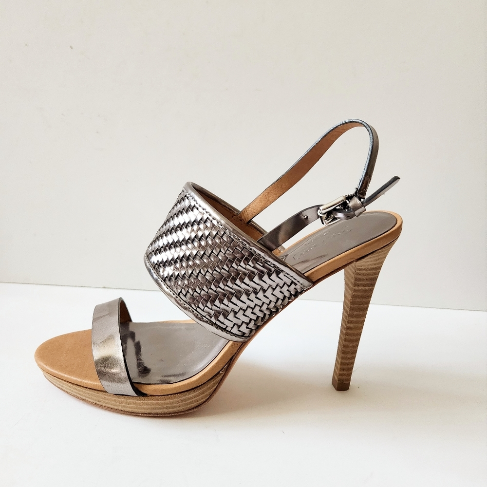 NIB Coach Steffi Pewter Metallic High Heel Sandal